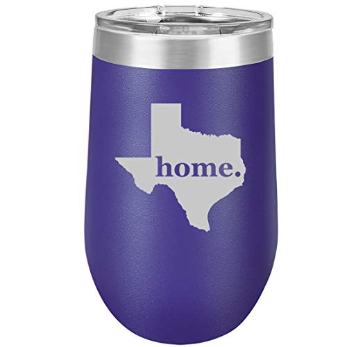 16 oz Double Wall Vacuum Insulated Stainless Steel Stemless Wine Tumbler Glass Coffee Travel Mug With Lid Texas Home (Purple)