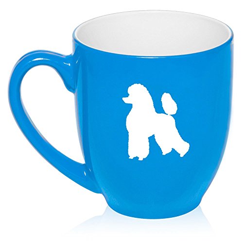 16 oz Large Bistro Mug Ceramic Coffee Tea Glass Cup Poodle (Light Blue)