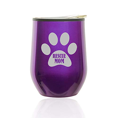 Stemless Wine Tumbler Coffee Travel Mug Glass With Lid Paw Print Rescue Mom (Royal Purple)