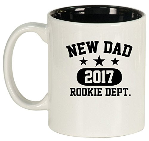 Ceramic Coffee Tea Mug Cup New Dad 2017 Father Rookie Dept (White)