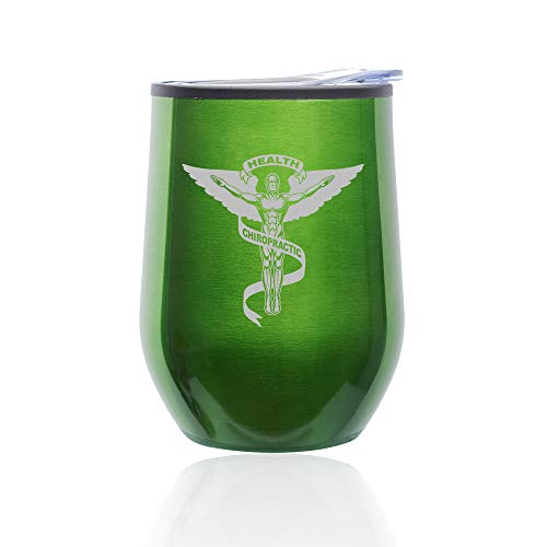 Stemless Wine Tumbler Coffee Travel Mug Glass With Lid Chiropractic Symbol (Green)