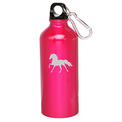 20oz Aluminum Sports Water Bottle Caribiner Clip Horse (Hot Pink)