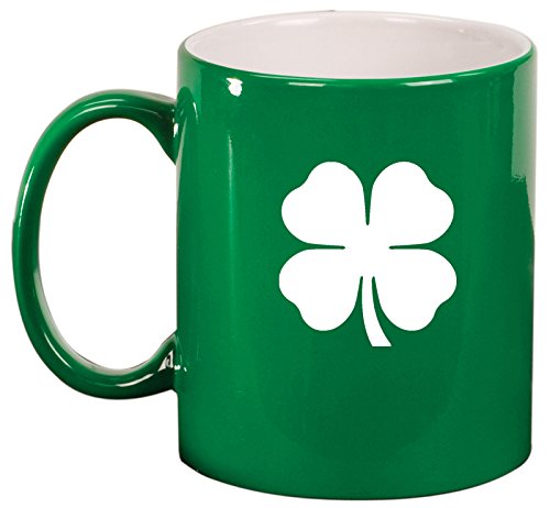 Ceramic Coffee Tea Mug Cup 4 Leaf Clover Shamrock (Green)