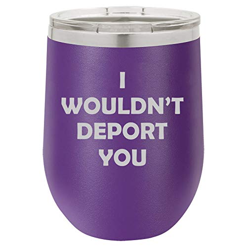 12 oz Double Wall Vacuum Insulated Stainless Steel Stemless Wine Tumbler Glass Coffee Travel Mug With Lid I Wouldn't Deport You Funny Friend Girlfriend Boyfriend (Purple)