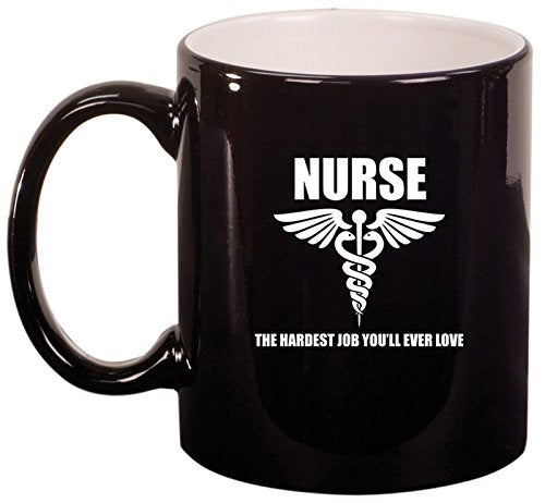 Ceramic Coffee Tea Mug Nurse Hardest Job You'll Ever Love (Black)