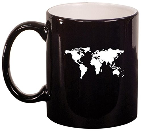 Ceramic Coffee Tea Mug Cup World Map (Black)