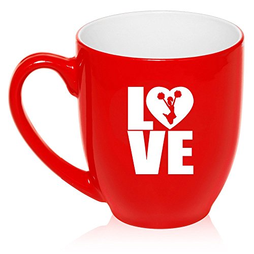 16 oz Large Bistro Mug Ceramic Coffee Tea Glass Cup Love Cheer (Red)