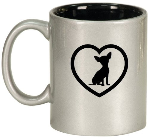 Heart Chihuahua Ceramic Coffee Tea Mug Cup Silver Black
