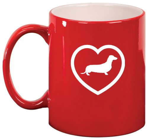 Dachshund Heart Ceramic Coffee Tea Mug Cup Red