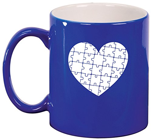 Ceramic Coffee Tea Mug Heart Puzzle Autism (Blue)