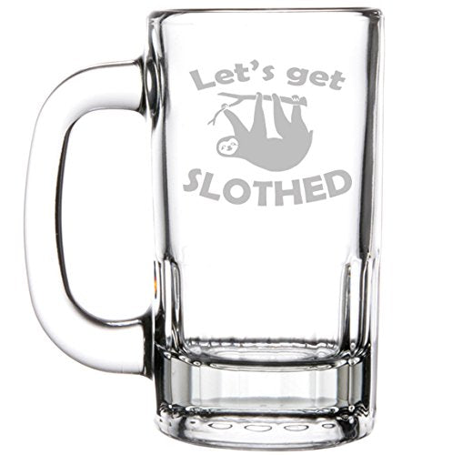 12oz Beer Mug Stein Glass Funny Sloth Let's Get Slothed