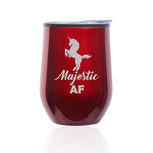 Stemless Wine Tumbler Coffee Travel Mug Glass With Lid Majestic AF Unicorn (Red)