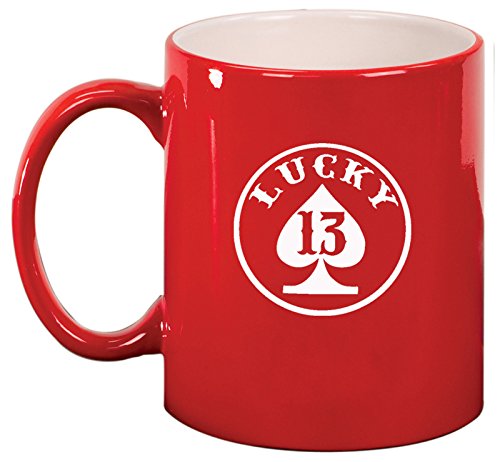 Ceramic Coffee Tea Mug Lucky 13 Spade (Red)