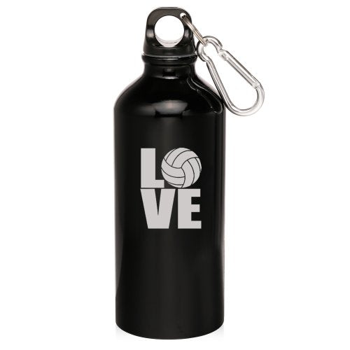 Black 20oz Aluminum Sports Water Bottle Caribiner Clip ZW409 Love Volleyball