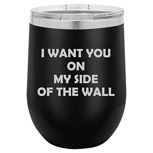 12 oz Double Wall Vacuum Insulated Stainless Steel Stemless Wine Tumbler Glass Coffee Travel Mug With Lid I Want You On My Side Of The Wall Funny Friend Boyfriend Girlfriend (Black)