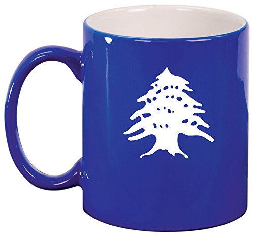 Ceramic Coffee Tea Mug Cup Cedar Tree Lebanon Lebanese (Blue)