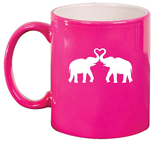 Ceramic Coffee Tea Mug Cup Elephants Making Heart (Pink)