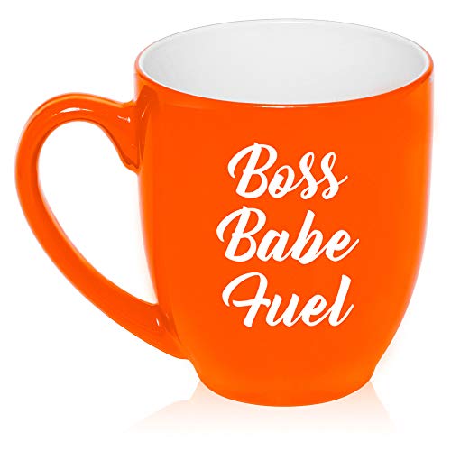 16 oz Large Bistro Mug Ceramic Coffee Tea Glass Cup Boss Babe Fuel (Orange)
