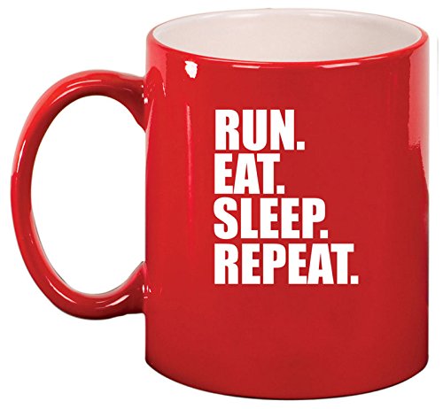 Ceramic Coffee Tea Mug Cup Run Eat Sleep Repeat (Red)