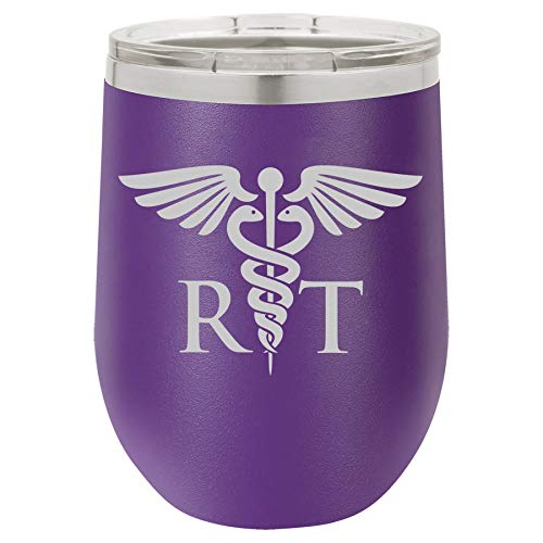 12 oz Double Wall Vacuum Insulated Stainless Steel Stemless Wine Tumbler Glass Coffee Travel Mug With Lid RT Rad Tech Radiologic Technologist (Purple)