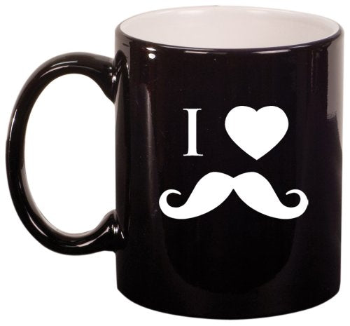 I Love Heart Mustache Ceramic Coffee Tea Mug Cup Black