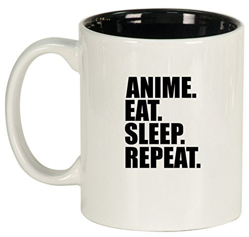 Ceramic Coffee Tea Mug Cup Anime Eat Sleep Repeat (White)