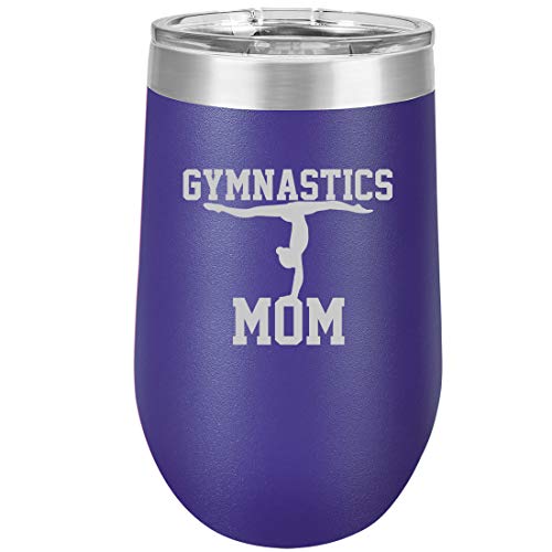 16 oz Double Wall Vacuum Insulated Stainless Steel Stemless Wine Tumbler Glass Coffee Travel Mug With Lid Gymnastics Mom (Purple)