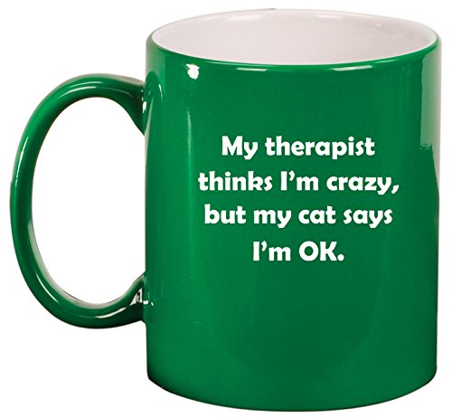 Ceramic Coffee Tea Mug Cup My Cat Therapist (Green)