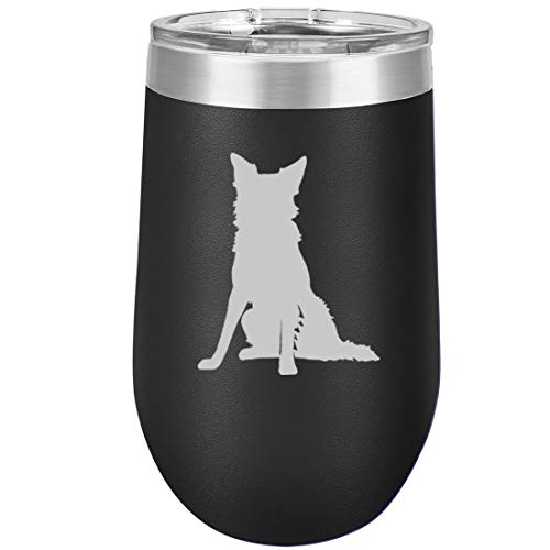16 oz Double Wall Vacuum Insulated Stainless Steel Stemless Wine Tumbler Glass Coffee Travel Mug With Lid Border Collie (Black)