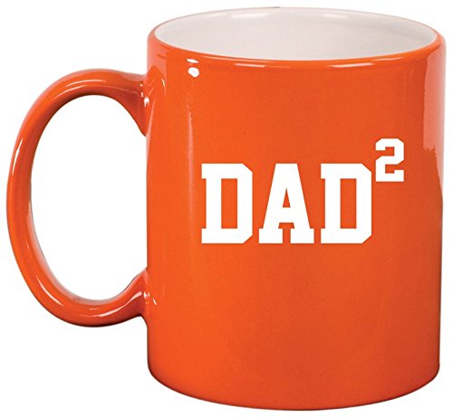 Ceramic Coffee Tea Mug Cup DAD x2 Squared Father Of 2 (Orange)