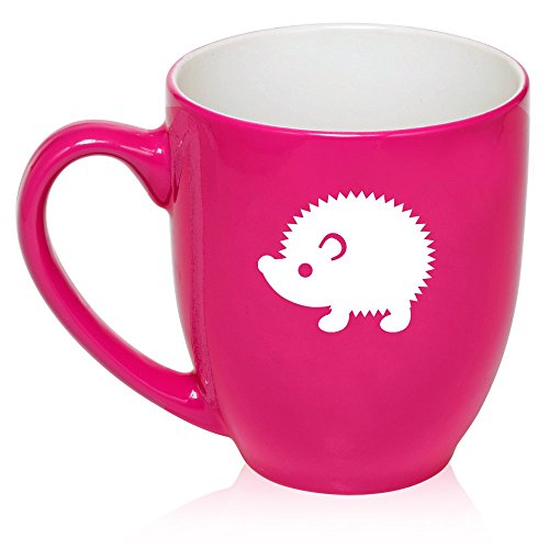 16 oz Large Bistro Mug Ceramic Coffee Tea Glass Cup Hedgehog (Hot Pink)