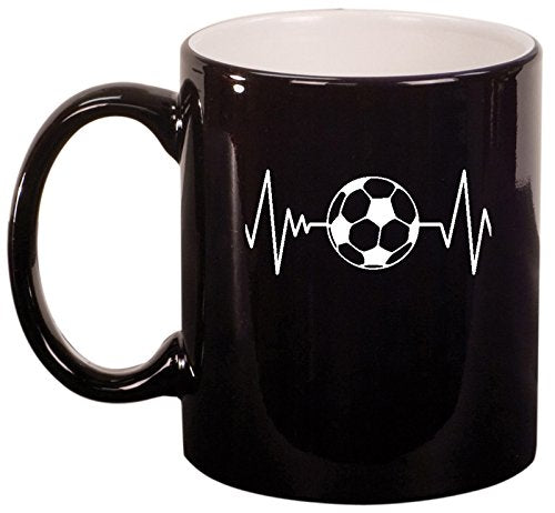 Ceramic Coffee Tea Mug Cup Heart Beats Soccer (Black)