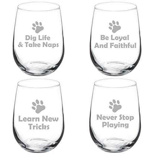 Set of 4 Wine Glass Goblet Dog Wisdom Collection (17 oz Stemless)