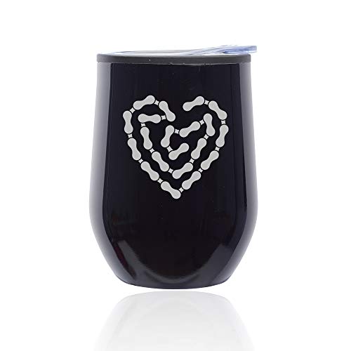 Stemless Wine Tumbler Coffee Travel Mug Glass With Lid Heart Love Bike Chain (Midnight Black)