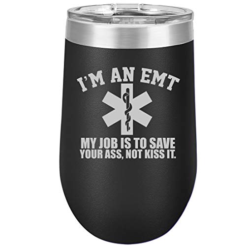 16 oz Double Wall Vacuum Insulated Stainless Steel Stemless Wine Tumbler Glass Coffee Travel Mug With Lid EMT Job Is to Save You