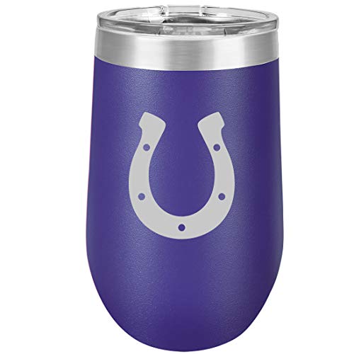 16 oz Double Wall Vacuum Insulated Stainless Steel Stemless Wine Tumbler Glass Coffee Travel Mug With Lid Horseshoe (Purple)