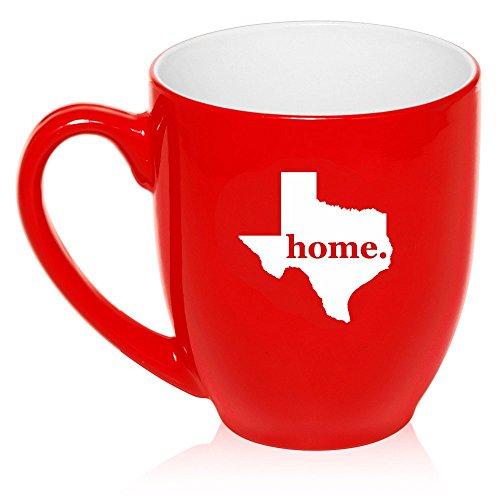 16 oz Large Bistro Mug Ceramic Coffee Tea Glass Cup Texas Home (Red)