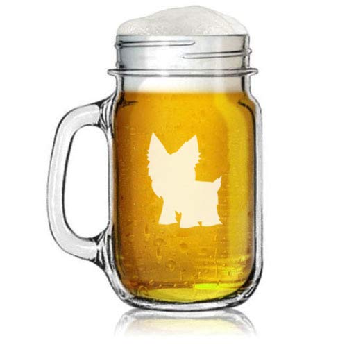 16oz Mason Jar Glass Mug w/Handle Yorkie