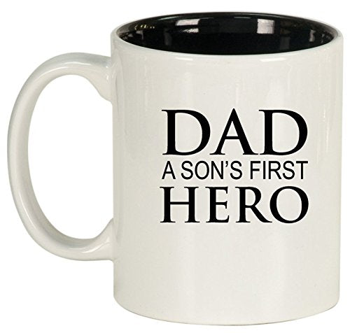 Ceramic Coffee Tea Mug Cup Dad A Son's First Hero Father (White)