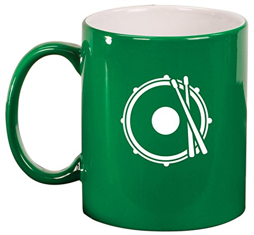 Ceramic Coffee Tea Mug Cup Drum Snare Drumsticks (Green)