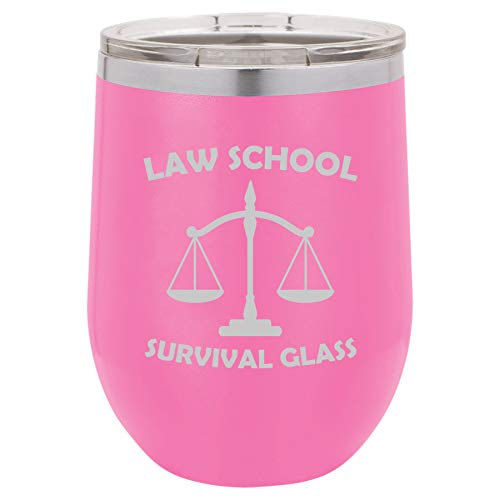 12 oz Double Wall Vacuum Insulated Stainless Steel Stemless Wine Tumbler Glass Coffee Travel Mug With Lid Law School Survival Glass Lawyer Paralegal Funny (Hot Pink)