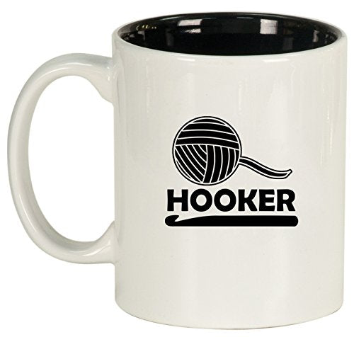 Ceramic Coffee Tea Mug Cup Funny Crochet Hooker (White)