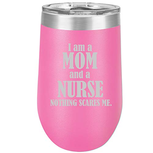 16 oz Double Wall Vacuum Insulated Stainless Steel Stemless Wine Tumbler Glass Coffee Travel Mug With Lid Nurse Mom Boss (Hot Pink)