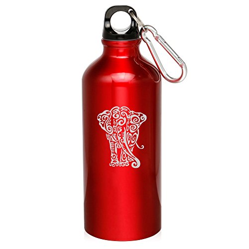 20oz Aluminum Sports Water Bottle Caribiner Clip Tribal Elephant (Red)