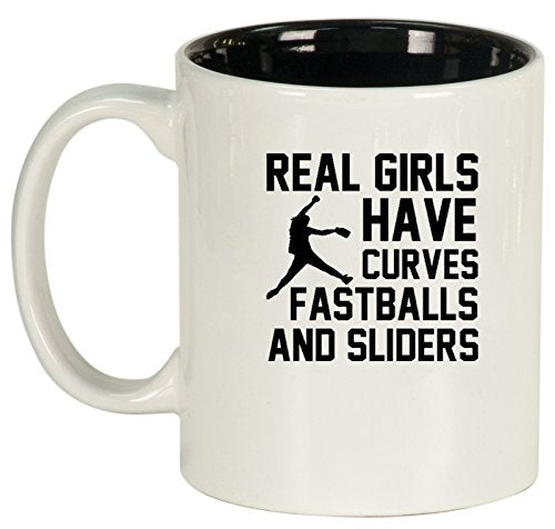 Ceramic Coffee Tea Mug Cup Real Girls Curves Softball (White)