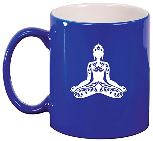 Ceramic Coffee Tea Mug Buddha Yoga Lotus (Blue)