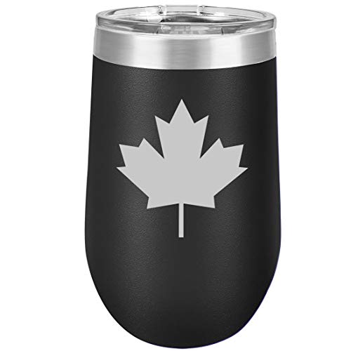 16 oz Double Wall Vacuum Insulated Stainless Steel Stemless Wine Tumbler Glass Coffee Travel Mug With Lid Maple Leaf Canada