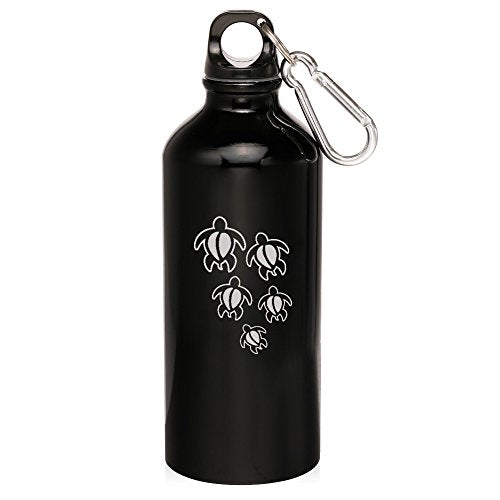 20oz Aluminum Sports Water Bottle Caribiner Clip Swimming Turtles (Black)