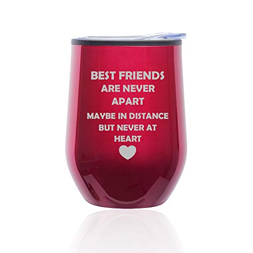 Stemless Wine Tumbler Coffee Travel Mug Glass With Lid Best Friends Long Distance Love (Fuchsia)