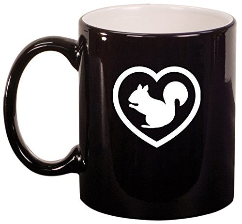 Ceramic Coffee Tea Mug Heart Squirrel (Black)